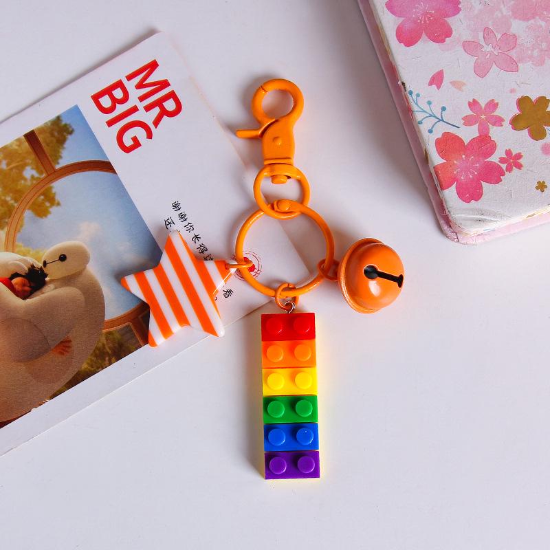 

Korean Colorful Striped Star Bell Keychain Pendant - Rainbow Backpack Charm Gift