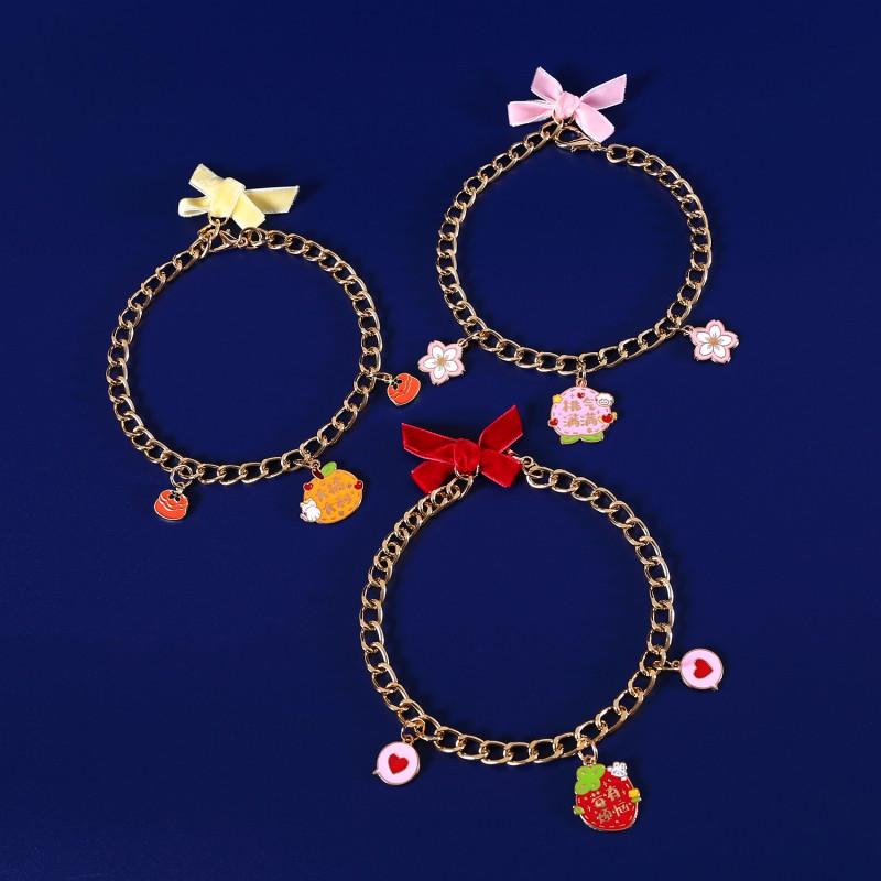 Resin Cartoon Pet Charm Necklace Cat Dog Lover - Orange Fortune Strawberry Peach Butterfly Bow Pendant