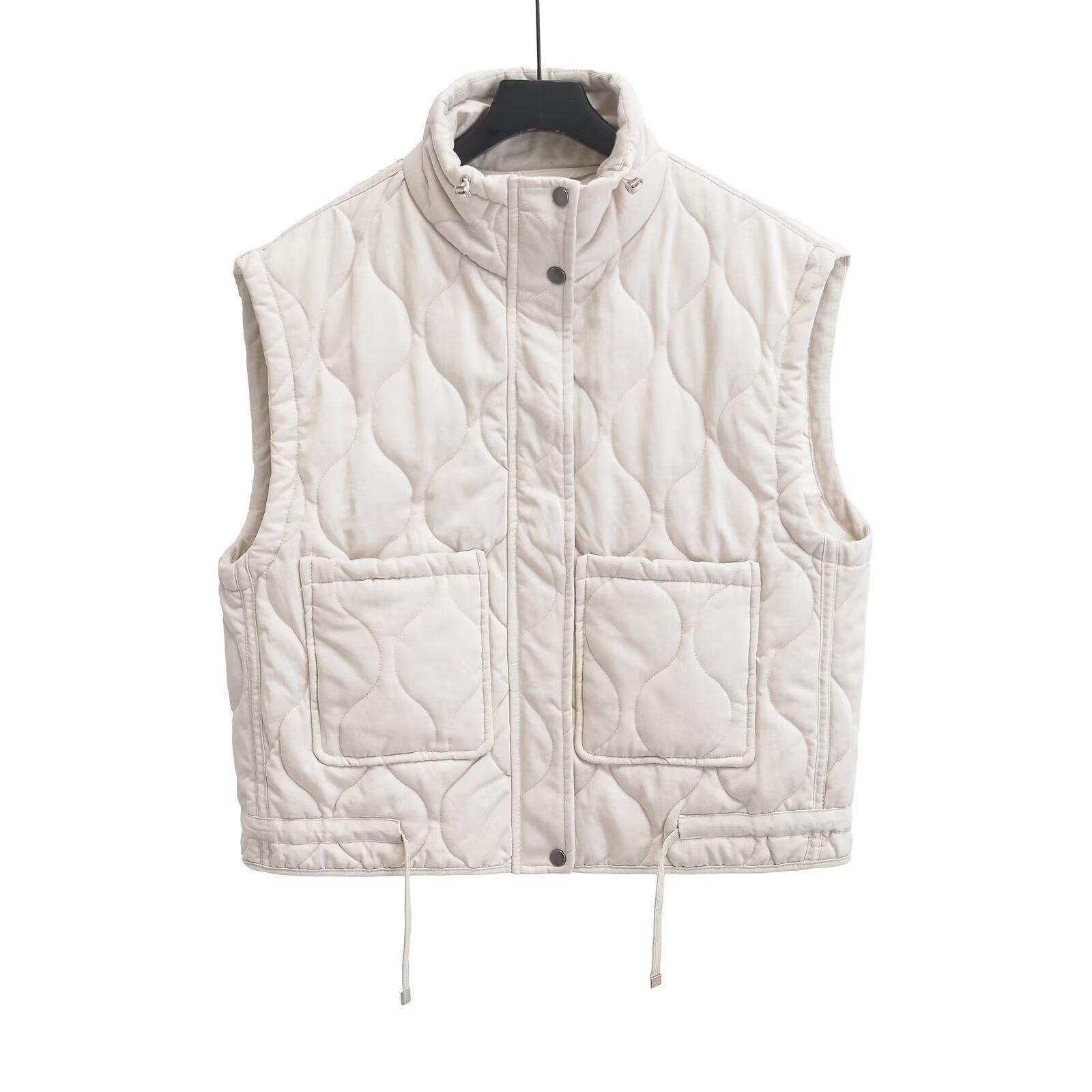 

Випраний сірий тенсел-бавовняний стьобаний жилет без рукавів з ромбоподібним візерунком для жінок - Нова колекція осінь/зима 2024 L