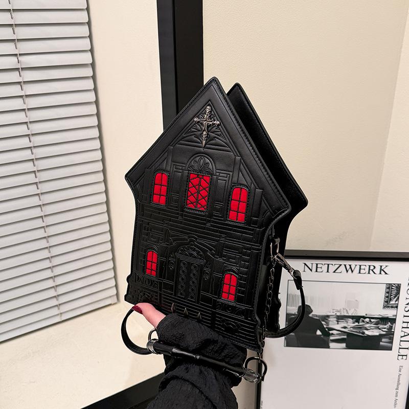 

Personality rivet cross bag bag women s bag 2025 new European and American Halloween funny hand-held crossbody small square bag pu синій