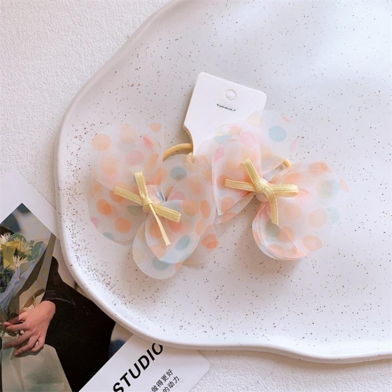 Spring new bow hair ties for girls. Sweet tulle polka dot design, 3D bowknots, hair-friendly elastic bands.Perfect for ponytails