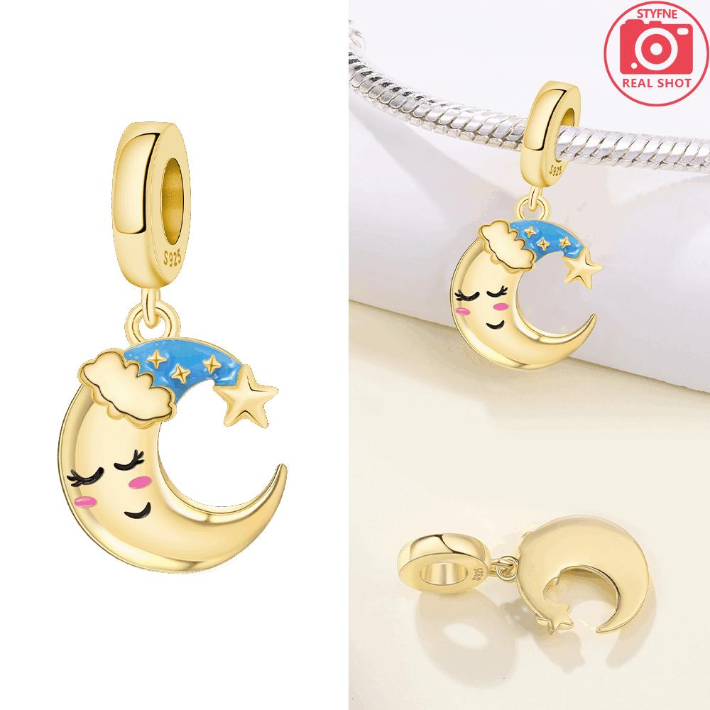 Gold Series Original Copper Sleeping Cat Cute Moon Grape Cherry Star Moon Pendant Beads Fit Bracelet Women Jewelry Gift Diy