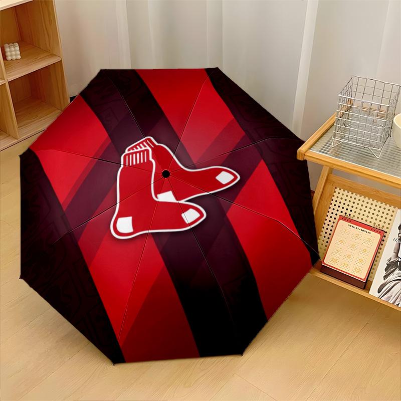 Boston Red Sox Print Auto 8?Ribs Folding Umbrella Wind Resistant Lightweight Automatic Umbrella For Daily Travel