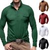 Mens Lapel Neck Business Polo Shirt Casual Long Sleeve Tee Tops Sport T Shirts