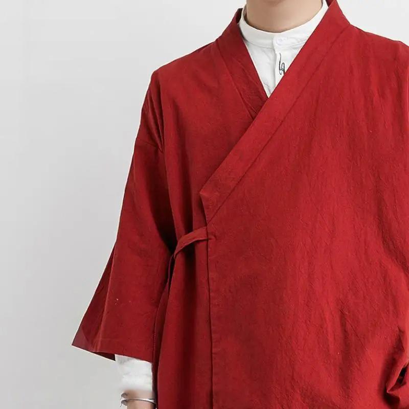 Japanese Kimono Cardigan Chinese Style Linen Haori Yukata Streetwear Traditional Samurai
