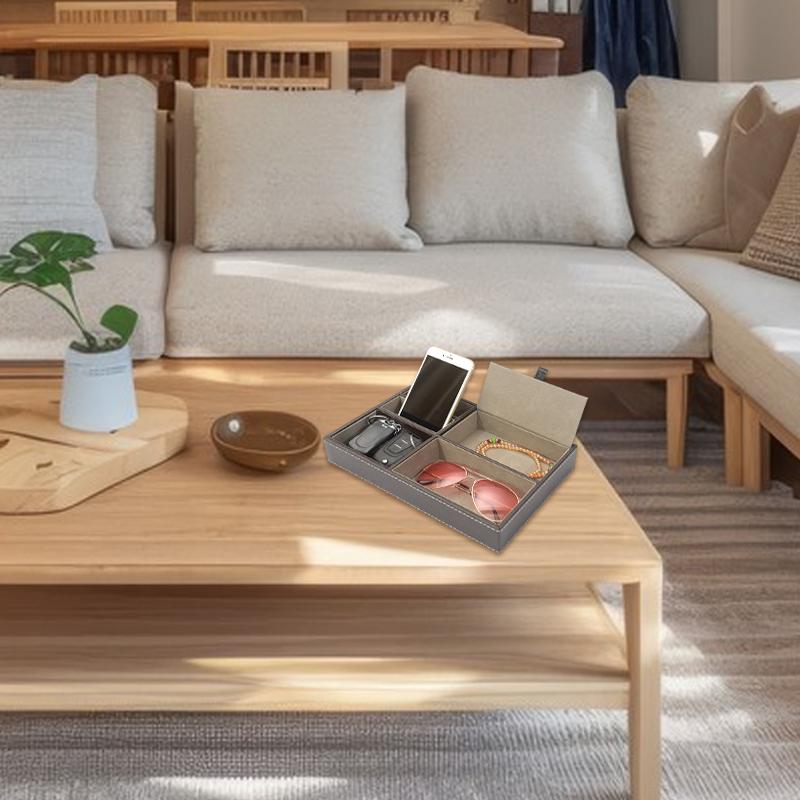 5 Bölmeli Suni Deri Erkek Valet Tepsisi Tepsi Düzenleyici Dayanıklı Komodin Düzenleyici Şifonyer Kutusu Anahtarlar Cüzdan Gözlükler için