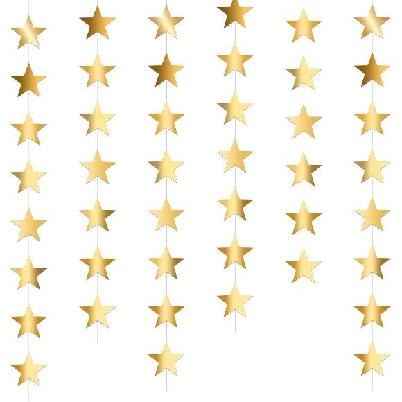 Glitter Gold Star Garland, 5PCS Double Side Star Hanging Bunting Banner Backdrop Stars Twinkle Backdrop Graduation Decorations for Birthday Baby