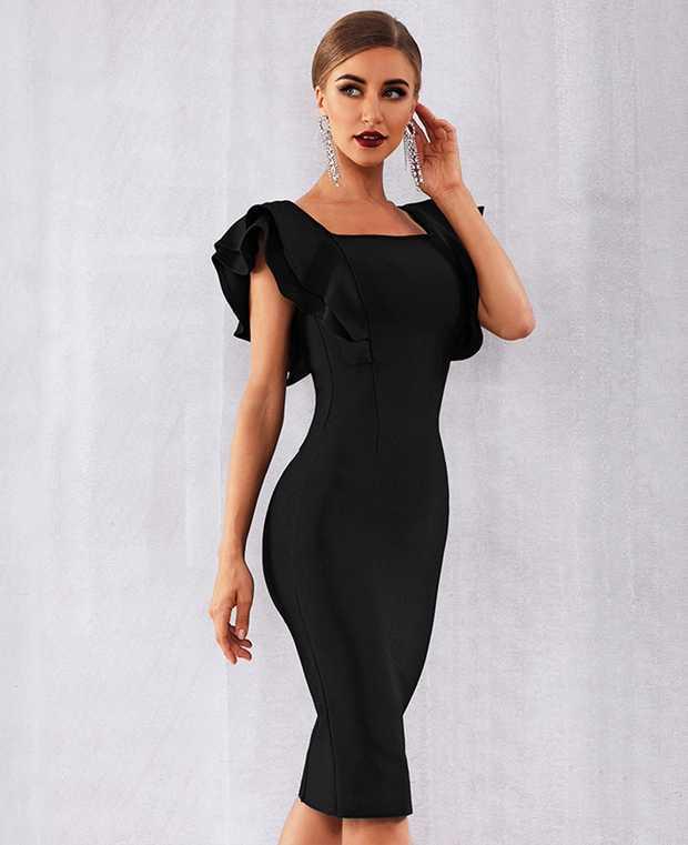 

Женская юбка с квадратным вырезом, оборками и завязками, с длинными рукавами, осень 2019 S чёрный