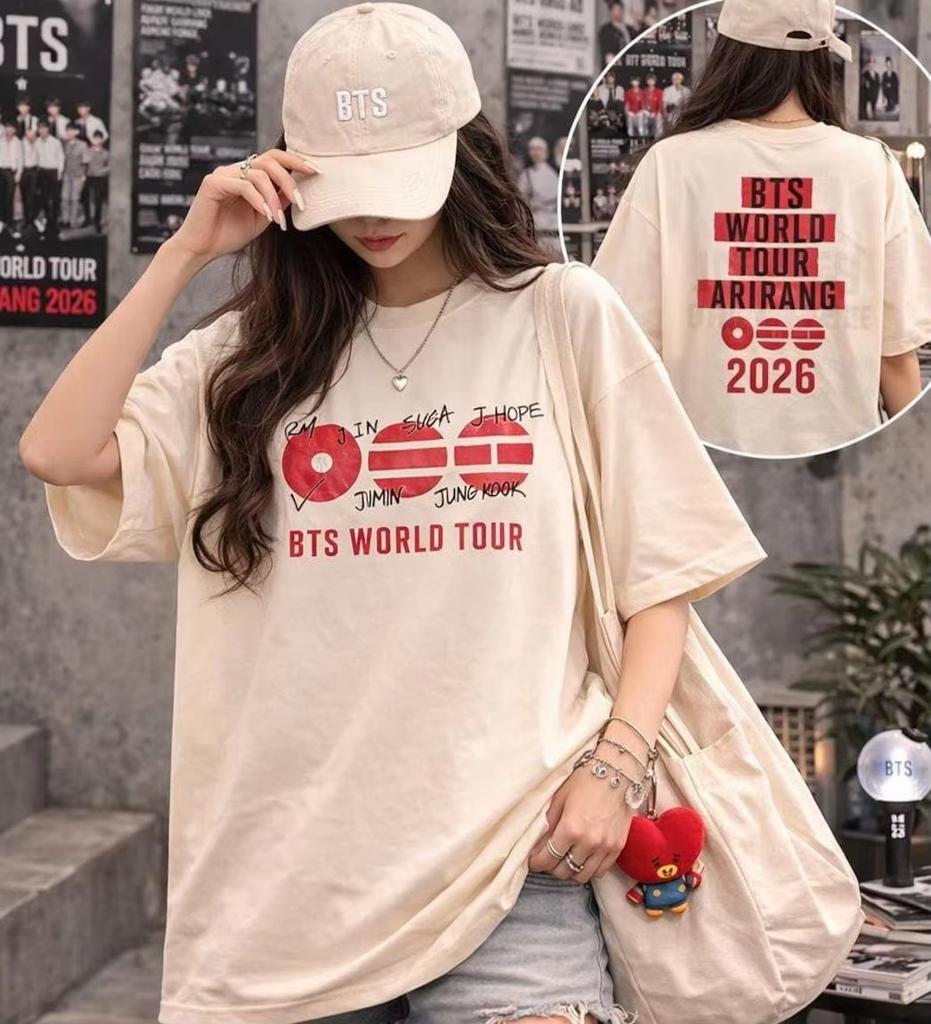 BTS 2026 World Tour Arirang Album Graphics Unisex Cotton Tshirt, Korean Kpop Boy Band Men's Women's Retro Y2k Fashion Shirt