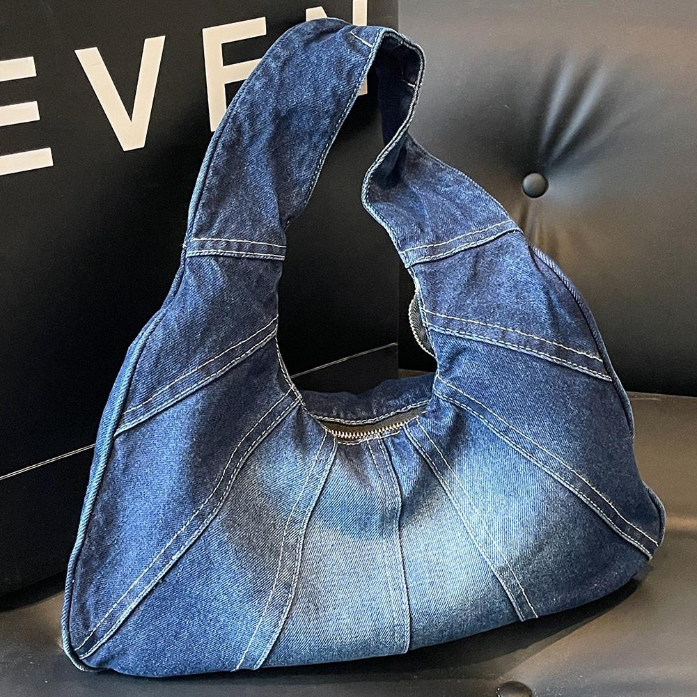 

Women Denim Shoulder Bag with Zipper Hobo Bag Trendy Underarm Purse With Pocket Clutch Bag for Work Travel Shopping светло-синий