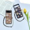 Folding Screen Flip Phone Case for Women for Samsung ZFlip6 Flower Sequins Rhinestone Pearl Metal Bracelet Skin