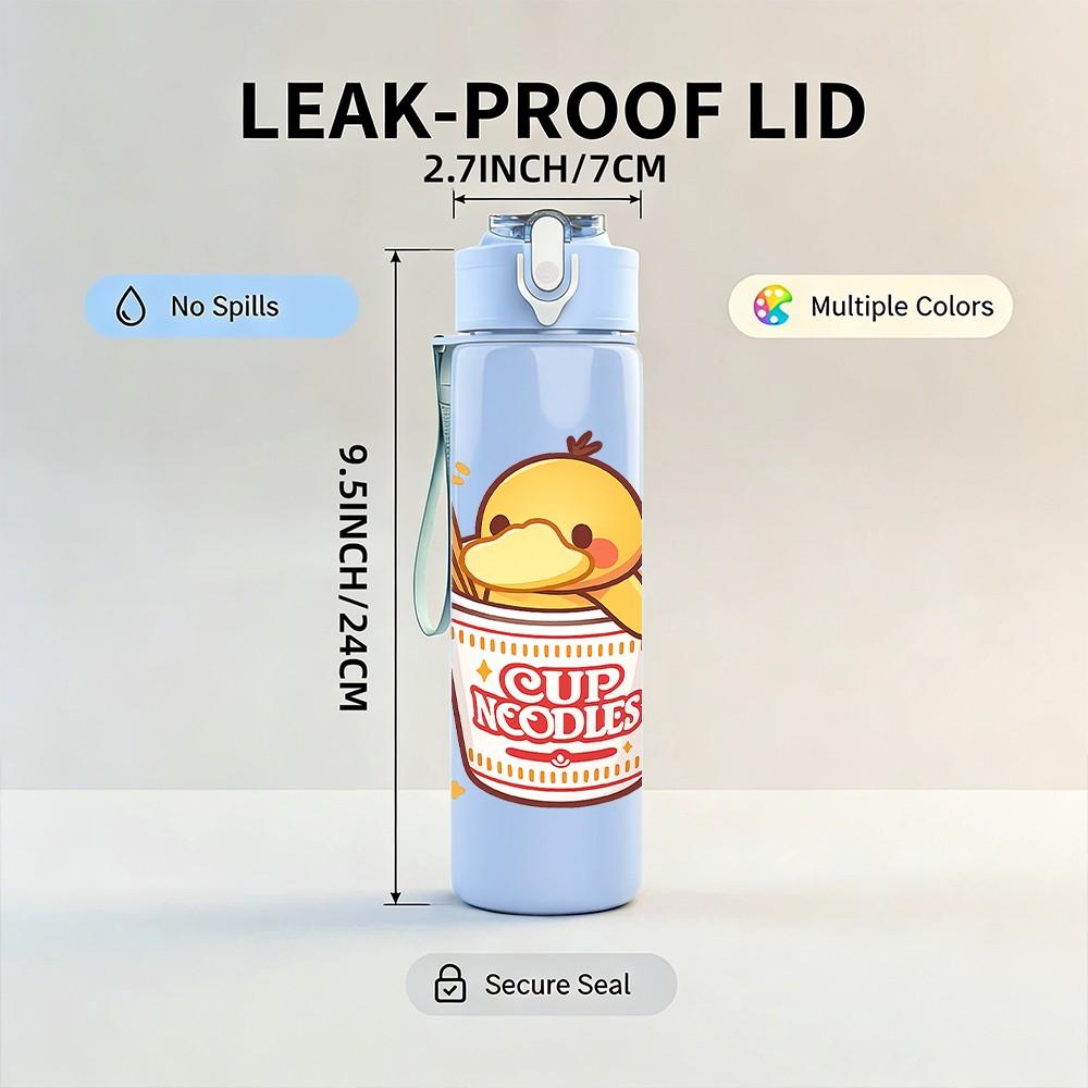1PC Fried Chicken Bucket Cartoon Pattern 750ml Color Plastic Sports Water Bottle Leakproof Flip Straw Lid Suitable for Sports Office Home Use