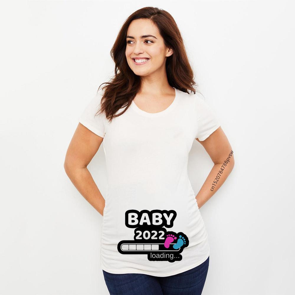 Baby Loading Women Pregnant Printed T Shirt Girl Maternity Short Sleeve Pregnancy Announcement Shirt New