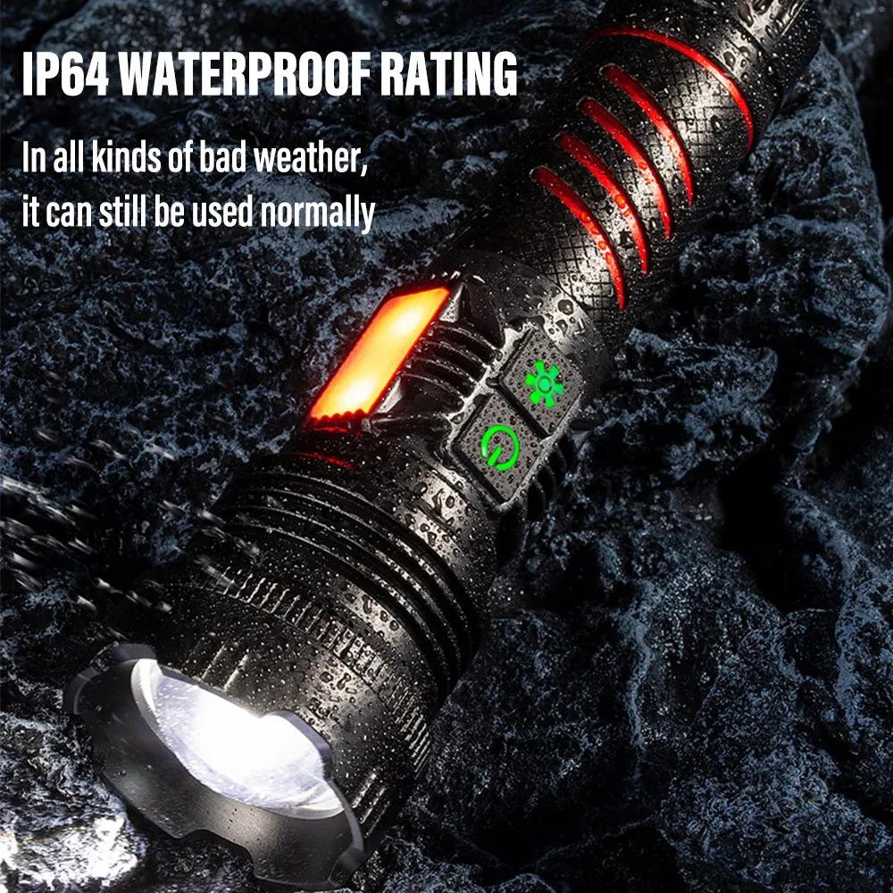 Portable Powerful LED Flashlight COB Side Lamp Long-range Aluminum Alloy Torch Type-C Rechargeable For Outdoor Hiking Fishing