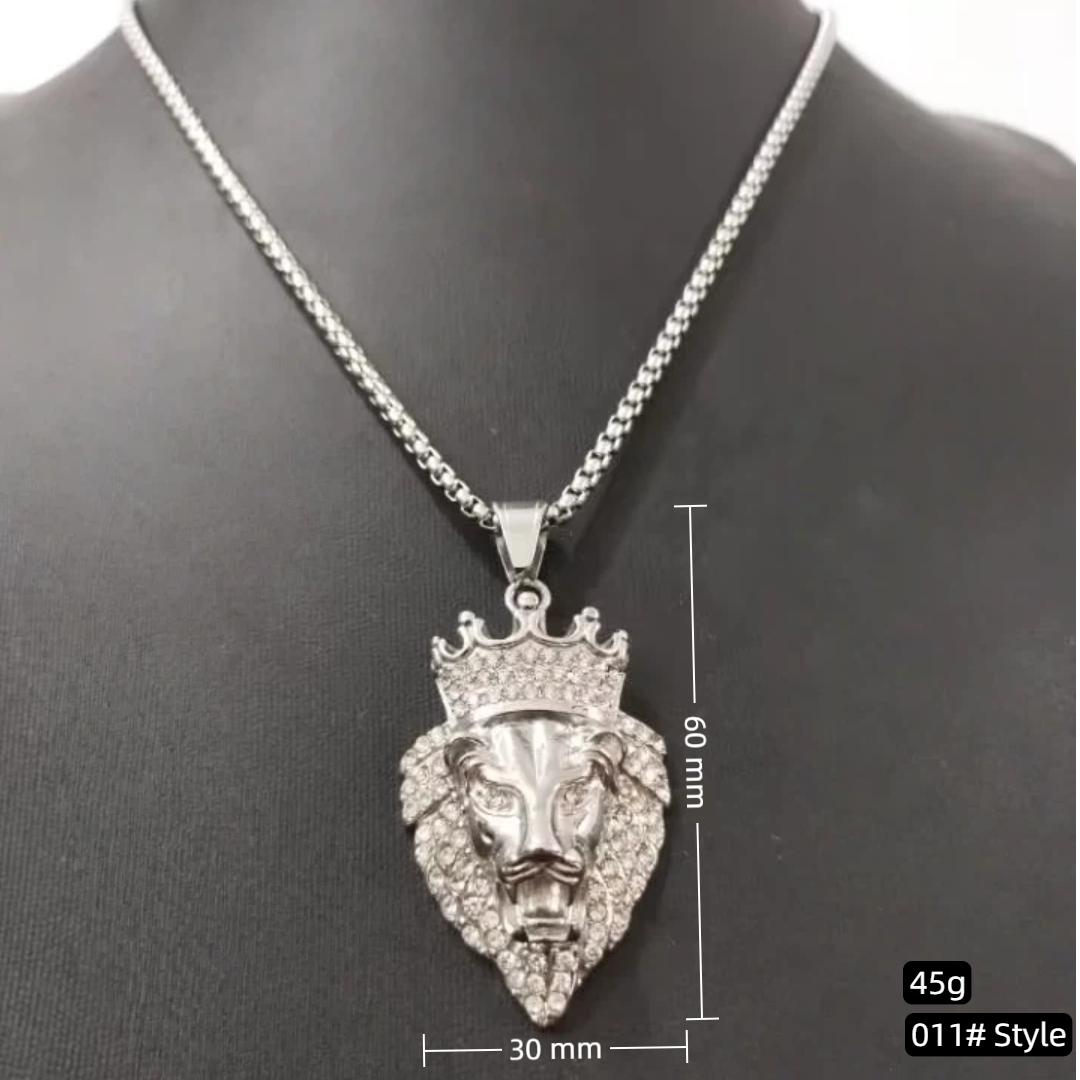 AAA CZ Crown Lion King Pendant Gold Silver Plated Punk Hip Hop Animal Lion Lion Head Men s Stainless Titanium Steel Necklace 60cm