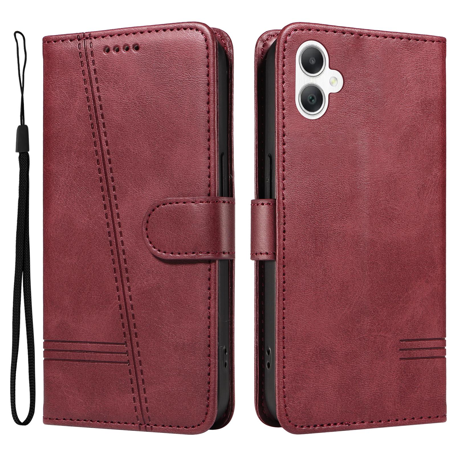 

Чехол-книжка для Samsung Galaxy A07 5G/A06 4G/A06 5G, кожаный чехол для телефона с Т-образными линиями Wine Red