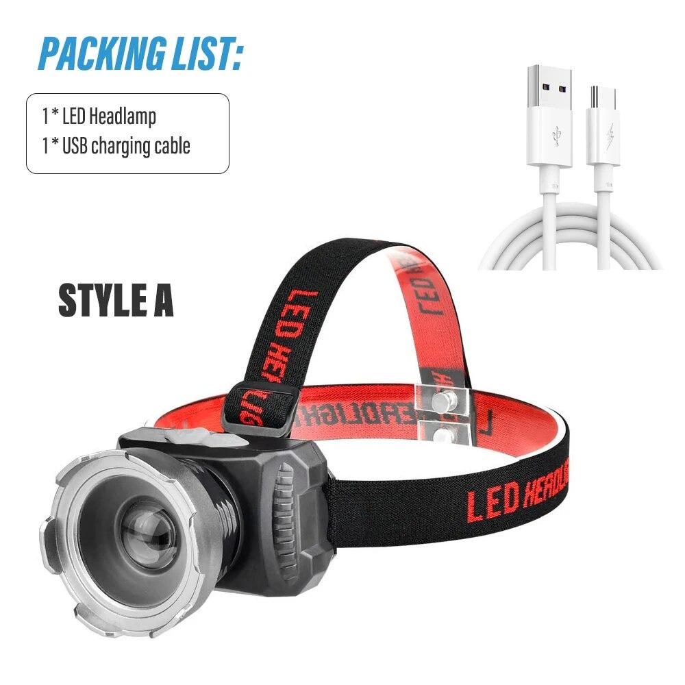 

XHP50 Мощный светодиодный налобный фонарь для рыбалки, кемпинговый фонарик, перезаряжаемый, водонепроницаемый, с возможностью масштабирования, 3 режима освещения, портативный уличный фонарь