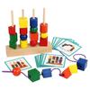 Montessori Wooden Toy: Geometric Shape Beading & Stacking Column for Baby's Focus & Shape Recognition