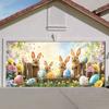 Happy Easter Garage Door Decorations Funny Rabbit Easter Egg Door Cover Garage Door Banner For Outdoor Indoor Yard Flags Pole