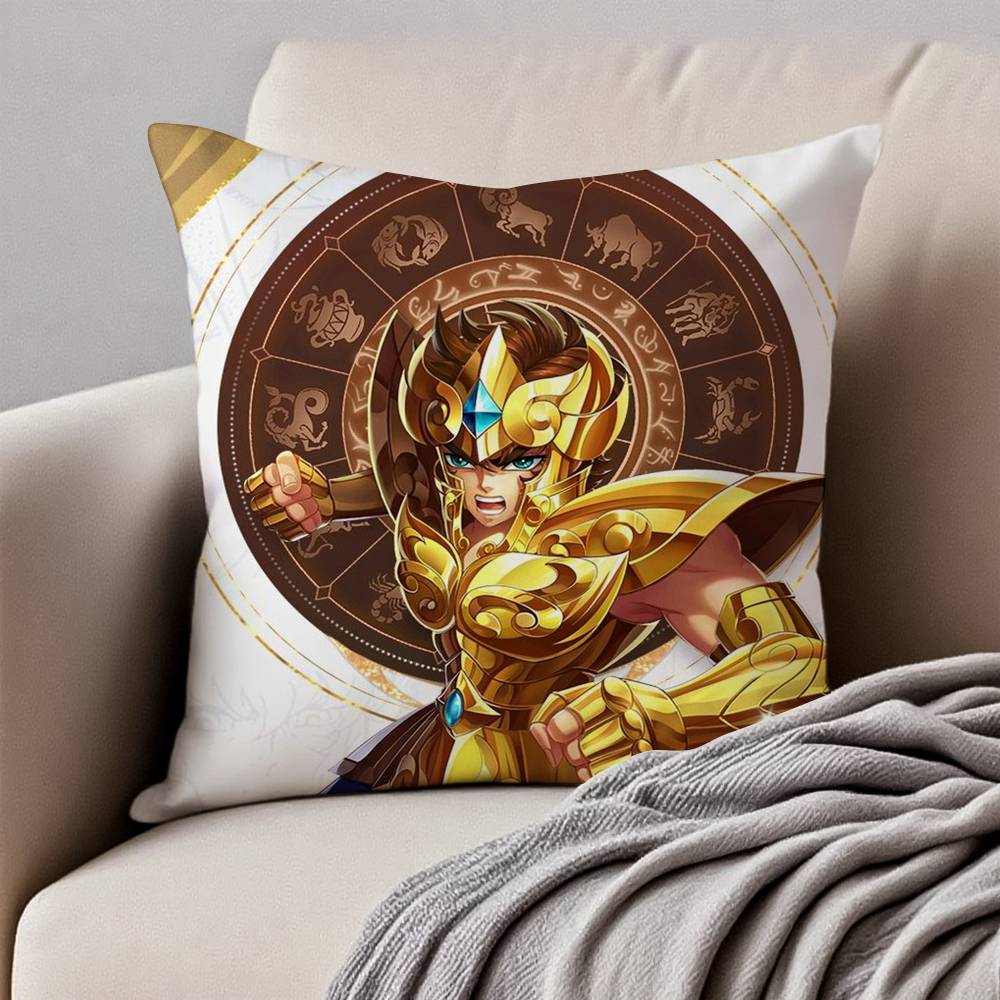 Animation 12 Gold S-Saint S-Seiya Kissenbezug Anti-Hausstaubmilben Kissenbezug Unsichtbarer Reißverschluss Seidig Kurzer Plüsch Sofakissenbezug