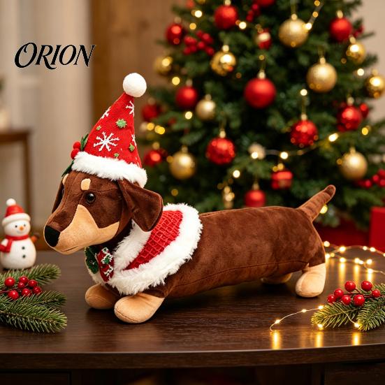 Soft Plush Decor for Bar Christmas Dachshund Toy, Cute Dog Stuffed Animal with Santa Hat Sweater, Holiday Themed Toy Ornament Home Shelf Display,