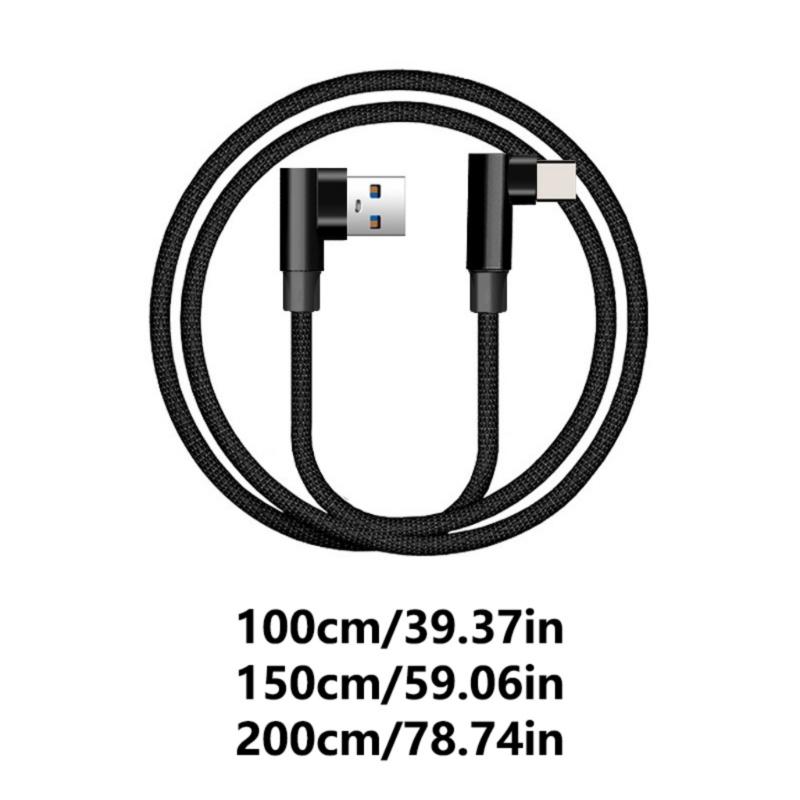 Type C Data Cable With Double Bend Ends And Fabric Weave Durability 90 Degree Elbow For Phones Electronics