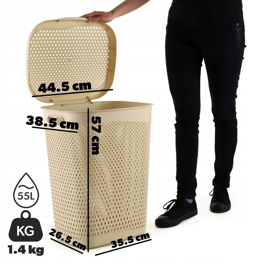 KADAX Kosz Na Pranie Bieliznę Z Pokrywą Pojemnik Duży 55L