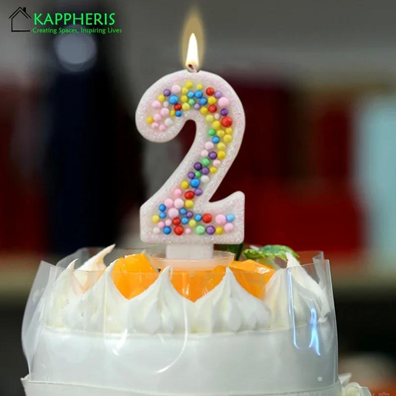 Children's Birthday Candle 1 Year Colorful Pearled Candle Macaron Original Candle Flameless Cake Decoration Theme Party Supplier