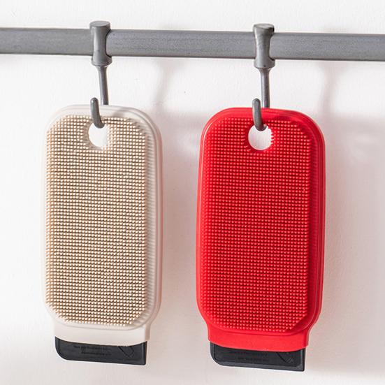 Yousheng Fruit Brush Multi Functional Double-Sided Silicone Kitchen Cleaning Brush with Hanging Loop Scrubber Integrated Scraper