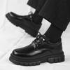 Casual Leather Shoes Autumn New Black Daily Shoes Thick Sole Heightening Small Leather Shoes Pure Black