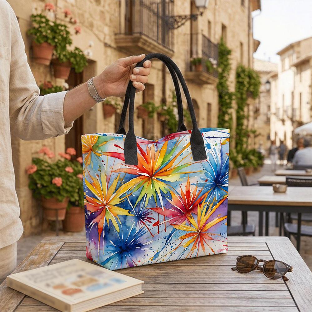 Watercolor Floral Print Tote Bag Casual Large Capacity Daily Shoulder Handbag