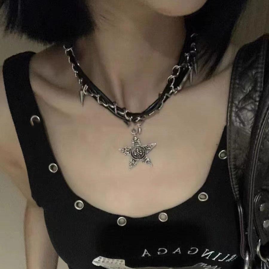 Y2K Beaded Star Necklace - Titanium Steel Punk Goth Style for Women
