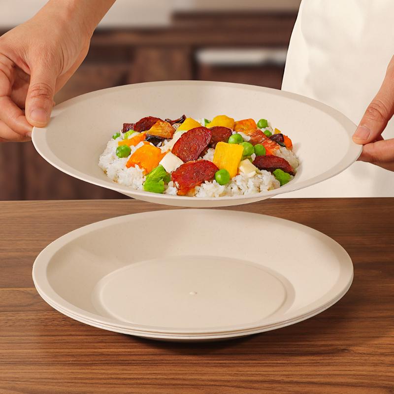 Large Round Disposable Dinner Plate - Thickened Rice Husk, Food-Grade, Ideal for Weddings & New Year Celebrations