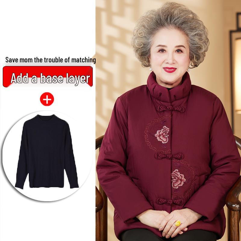 Elderly Women's Winter Cotton Padded Jacket - Grandma's Zodiac Year Wedding Banquet Outfit