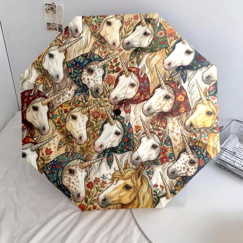 

1 PC Automatic Folding Umbrella - Retro Animal Art Pattern, Portable & Foldable Design with 8 Ribs, Christmas Birthday Gifts