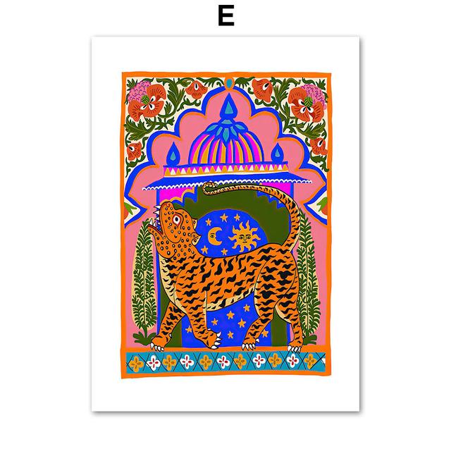 Tiger Mother Cartoon Animal Pink Wild Tiger Snake Wall Art Canvas Painting Nordic Posters Prints Pictures Kids Living Room Decor No Frame