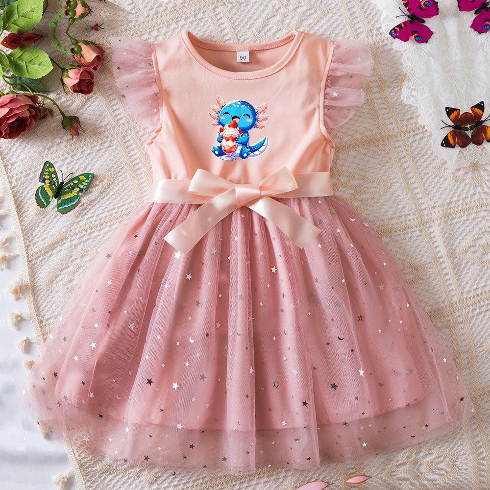 Hexagonal Dragon Princess Dress Butterfly Mesh Tutu Gown Girls Birthday Party Toddler Summer Outfit