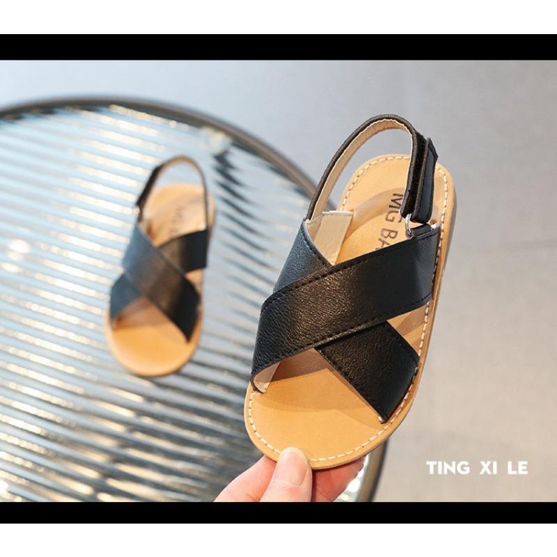 Kids Cross Strap Open Toe Velcro Sandals Summer Casual Beach Shoes For Boys Girls