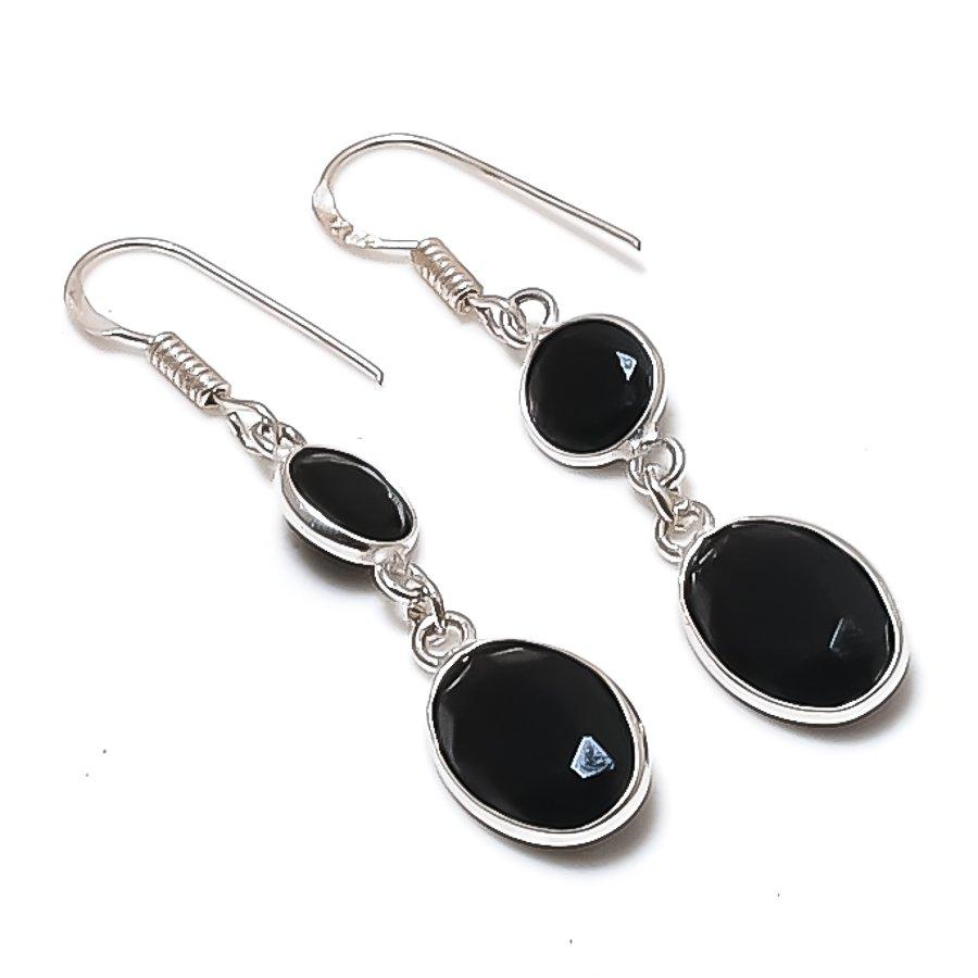 Натуральный Черный Шпинель Драгоценный Камень 925 Пробы Серебро Ювелирное Изделие Серьга 1.89  AEE-11246