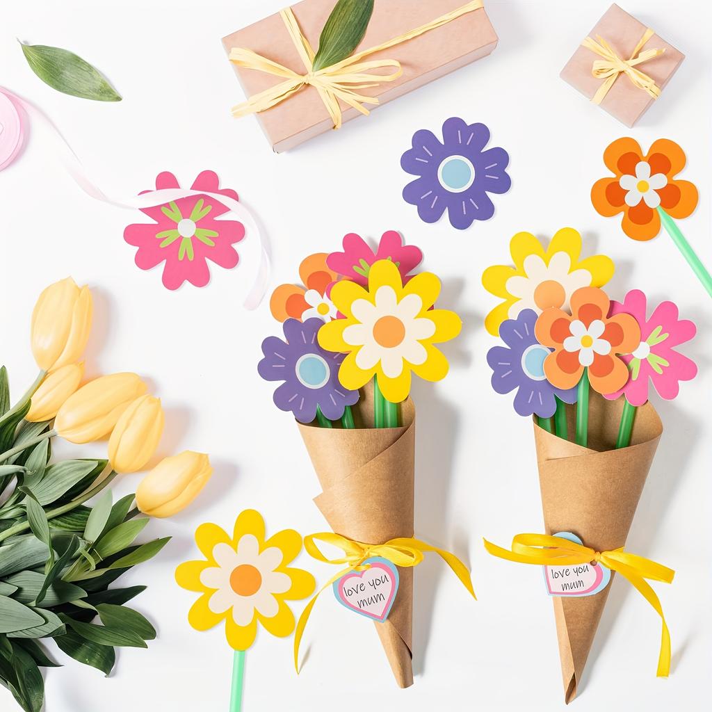 24Pcs DIY Flower Bouquet Craft Kit for & Mother's Day - Includes Colorful Paper Flowers, Cards - Ideal for Teacher Appreciation