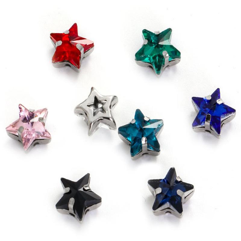 50 Pcs 10mm Star Glass Claw Drill with Hole Pentagram Hand-sewn Drill DIY Wedding Shoes and Clothing Bags Hairpin Jewelry Accessories