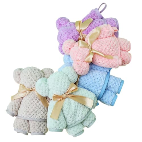 Soft, quick-drying hand towels for home, bathroom, and kitchen cleaning, made from coral fleece. 25x25cm, 3 count, blue.