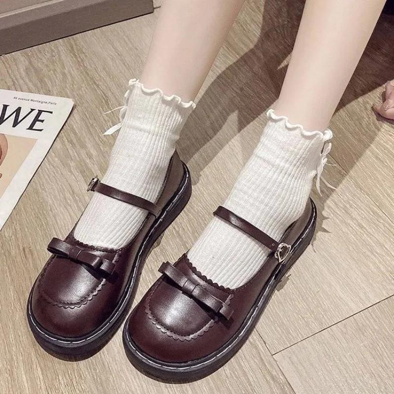 Fashion Shoes for Women Low Heel Elegant Leather Casual Small Uniforms With Bow Woman Flats Social Cheap Liquidation Discount 2025 Trend