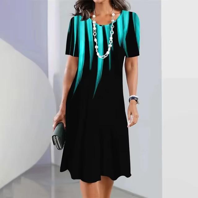 Elegant Women Short Sleeve Fashion 3d Print Midi Dress Plus Size Beach Clothing