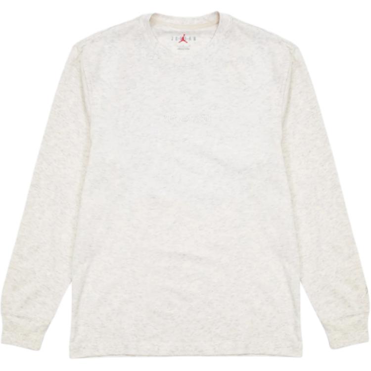 Jordan Wordmark Solid Color Embroidered Crew Neck Loose Long Sleeve T-Shirt Men Tops Oatmeal-Heather FJ0702-141