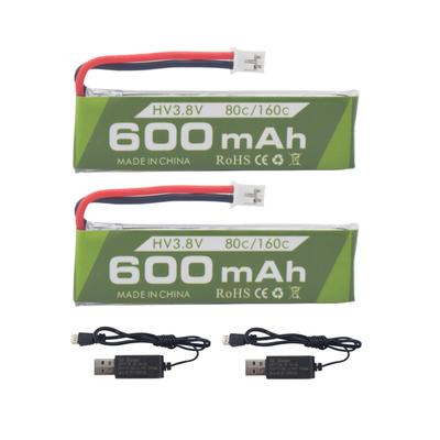 2 BUC Baterie Li-ion 1S 3.8V 80C 600mAh cu Conector Plug JST PH-2.0 și Cablu de Încărcare USB pentru Drone de Curse FPV Micro Cinewhoop Tinyhawk Telecomandă