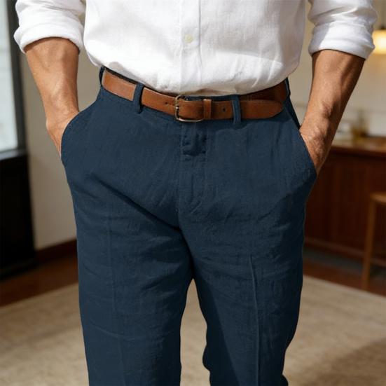 Pantalon Homme Taille Moyenne Fermeture Bouton et Fermeture Éclair Pantalon Décontracté avec Poches Couleur Unie Jambe Droite Pantalon Long Voyage Travail Usage Quotidien