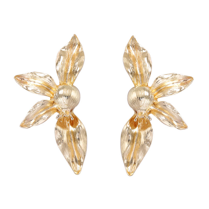 Retro Personalized Alloy Large Flower Earrings for Women Ladies Exaggerated Unique Texture Petal Drop Earrings Jewelry Wholesale
