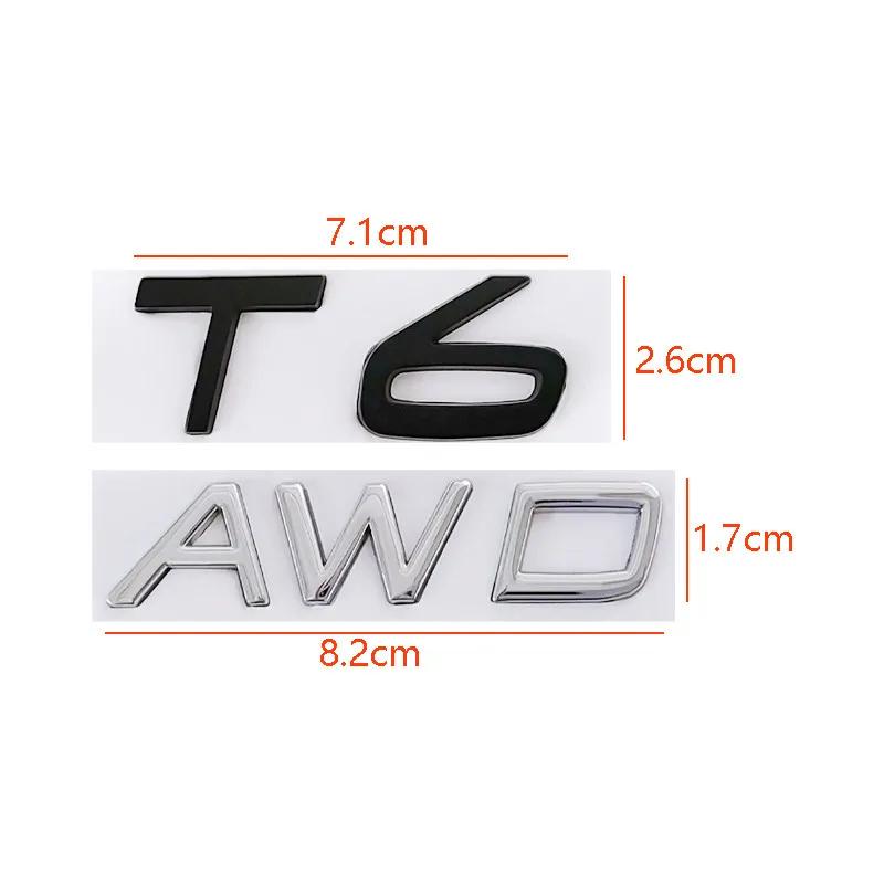 3D Metal T5 T6 AWD Logo Zadní kufr Nálepka s odznakem na zadní dveře pro XC60 XC90 S60 S80 S60L V40 V60
