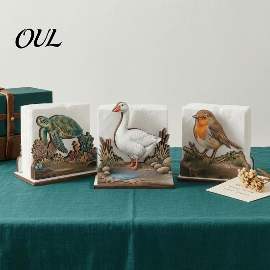 Charming Napkin Holder for Gatherings Rustic Wooden Holder, Octopus/Bird/Goose/Turtle/Black Bear/Elephant Pattern, Compact Tissue Easy To Assemble